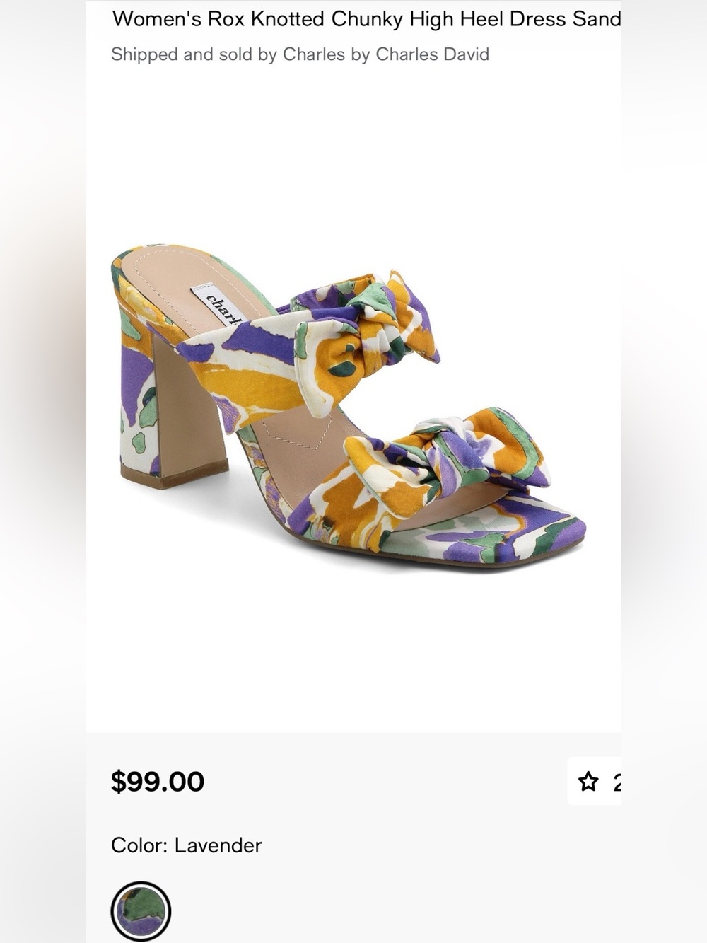 Charles David Floral Knot Two-Strap Block Heel Sandal in Multicolor